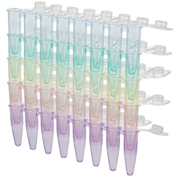 DIAMONDLINK 0.2ML 8-STRIP TUBES,WITH,INDIVIDUALLY-ATCH FLAT CAPS,ASST COLORS,120/BX