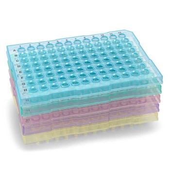 0.2ML 96-WELL PCR PLATE,HALF SKIRT,(ABI-STYLE),FLAT TOP,ASSORTED COLORS,10/BX