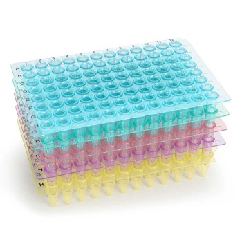 0.2ML 96-WELL PCR PLATE,NO SKIRT,FLAT,TOP,ASSORTED COLORS,10/BX