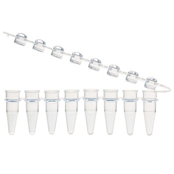 0.2ML 8-STRIP TUBES,WITH HINGED,ATTACHED 8-STRIP CLEAR DOME CAPS,NATURAL,125/BX