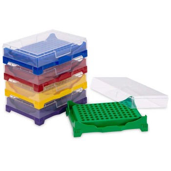 STACKABLE PCR WORK RACKS,96 WELL FOR PCR,GREEN,YELLOW,VIOLET,RED,BLUE,5/PK