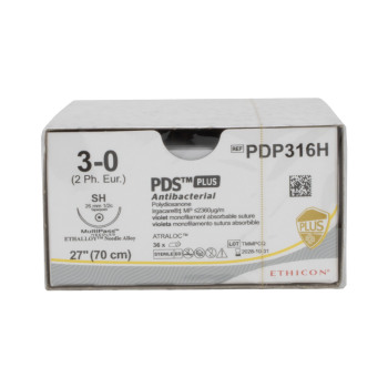 SUTURE,PDS PLUS ANTIBACTERIAL POLYDIOXANONE,3-0,SH,27IN,VIOLET,36/BX