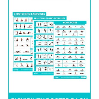 POSTER,FLEXIBILITY,YOGA,STRETCHING,RESISTANCE BANDS,FULL-COLOR,LAMINATED