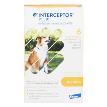 RXV INTERCEPTOR PLUS FOR DOGS,YELLOW,26-50LB,114MG,6 PACK