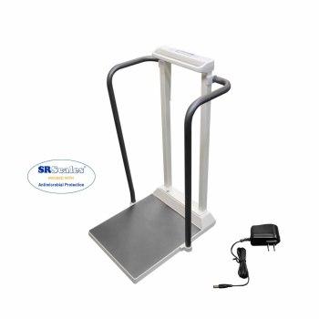 STAND ON SCALE,18" X 20",PLATFORM,TOUCHLESS WEIGHING,HANDRAIL,ANTIMICROBIAL,AC ADAPTOR,EMR,BMI,1000 LB MAX,EACH