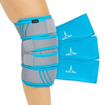 WRAP,KNEE,ICE ,3 HOT/COLD GEL PACKS,REVERSIBLE,UP TO 21",GRAY