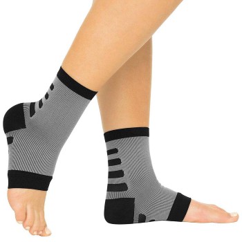 SOCKS,COMPRESSION,ANKLE,GRAY W/BLACK,LARGE,2 PAIR