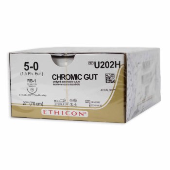 SUTURE,CHROMIC GUT,5-0,RB-1,27IN,UNDYED,36/BX