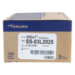 Terumo Syringe and Needle, 3mL, Luer Lock, 20GX 1 in., Hypodermic, 100/BX, SS-03L2025