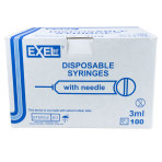 Exel Syringe & Needle, 3mL, Luer Lock, 25G X 1 in., Hypodermic, 100/BX, 26111