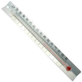 RED-FILLED THERMOMETER W/METAL BACK, C,EA