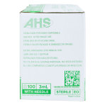 AHS Disposable Syringes, 3mL Luer Lock, 18G x 1 in., 100/Box, AH03L1825