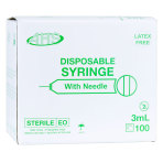 AHS Syringe and Needle, 3mL, Luer Lock, 20 X 1 in., Hypodermic, 100/BX, AH03L2025