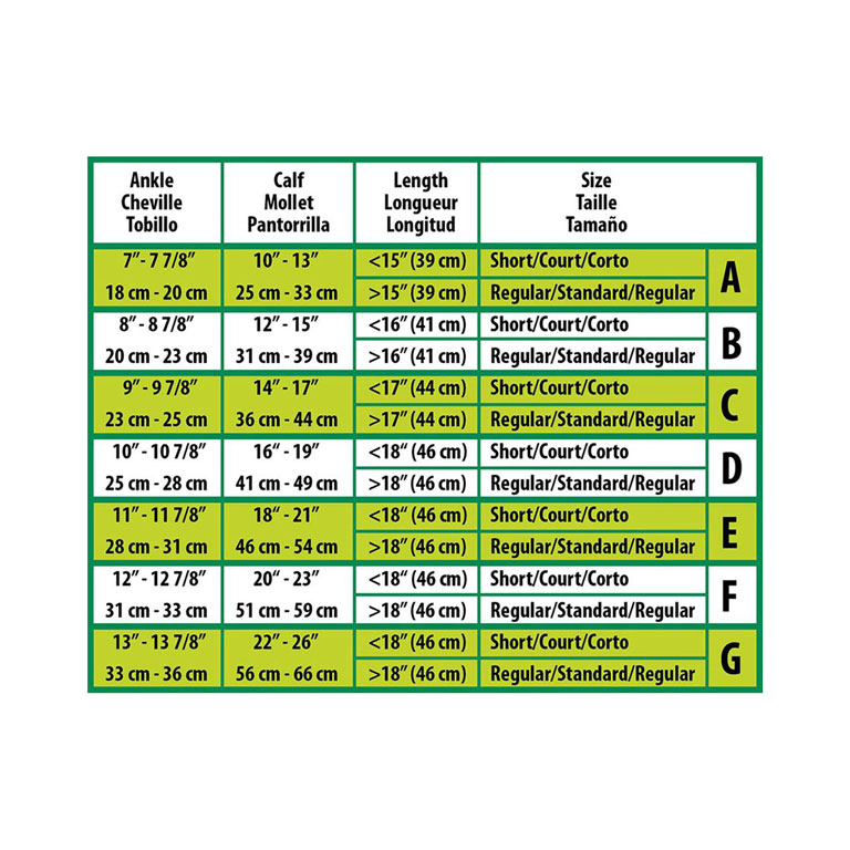 Curad Knee-High Compression Stockings Size Chart
