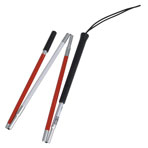 Folding Blind Cane with Wrist Strap, Reflective White and Red , Standard Size