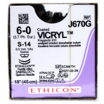 SUTURE,VICRYL POLYGLACTIN 910,6-0,DBL ARMED S-14 S-14,18IN,UNDYED,12/BX