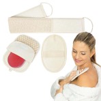 DUAL SIDED BACK SCRUBBER,JUTE MITT,LOOFAH PAD WITH HANGING LOOPS