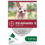 PHV ADVANTIX II GREEN,DOG,4-10LB,6 CARD
