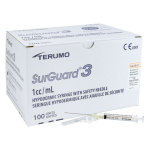 TERUMO SURGUARD SAFETY NEEDLE,WITH 1CC SYRINGE,25G X 5/8",100/BOX