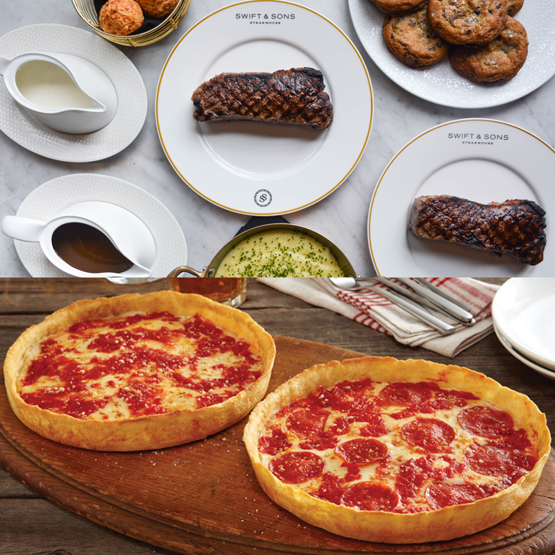 Swift & Sons Prime New York Strip Meal Kit & 2 Lou's Pizzas