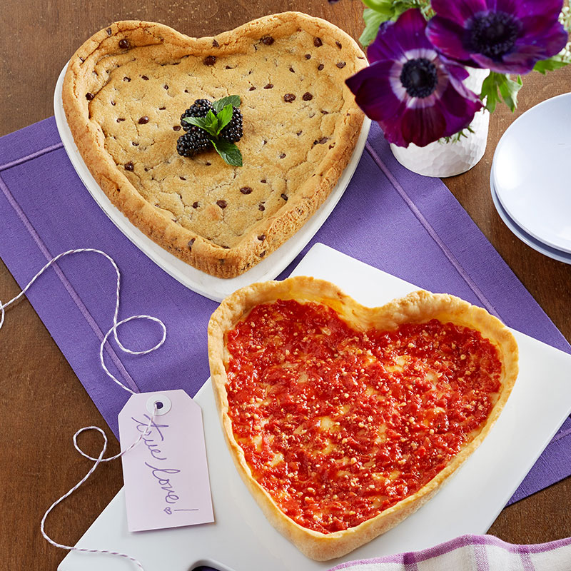 Lou's Heart Shaped Chocolate Chip Cookie & Heart Shaped Pizza