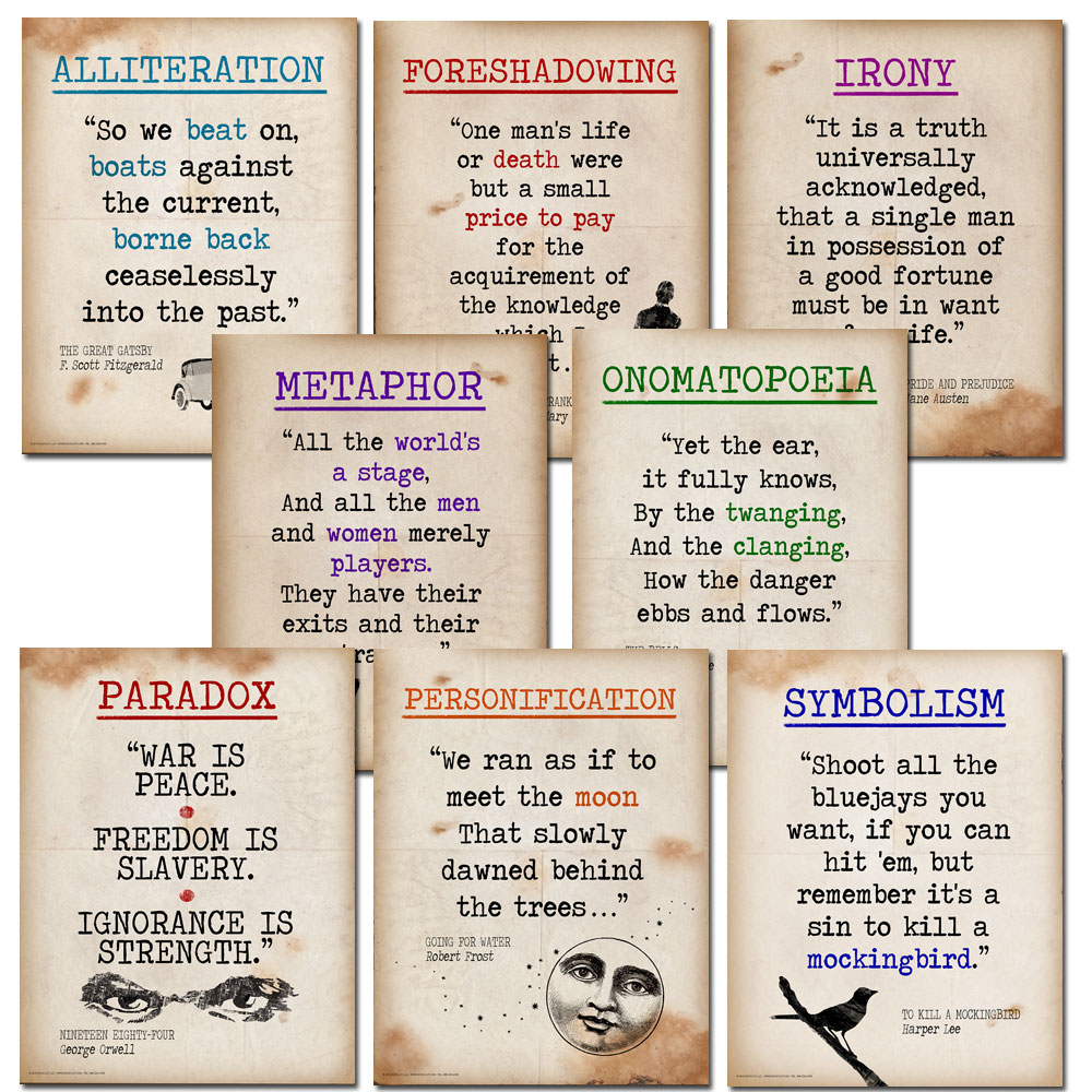 Literary Terms Mini Quote Posters Set of 8, Literature Teacher's Discovery