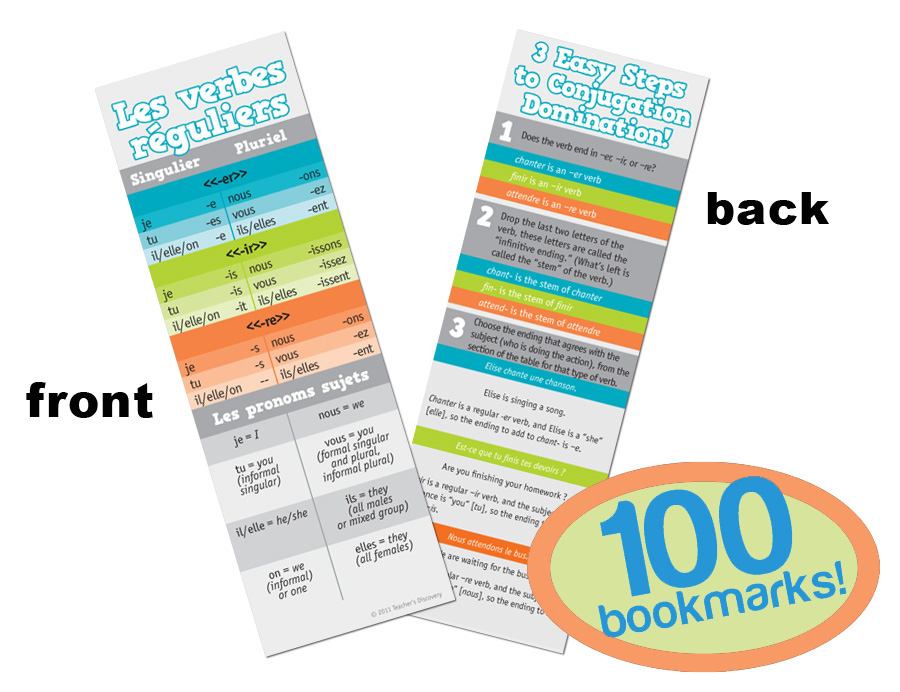 Regular Verbs French Bookmarks (100)