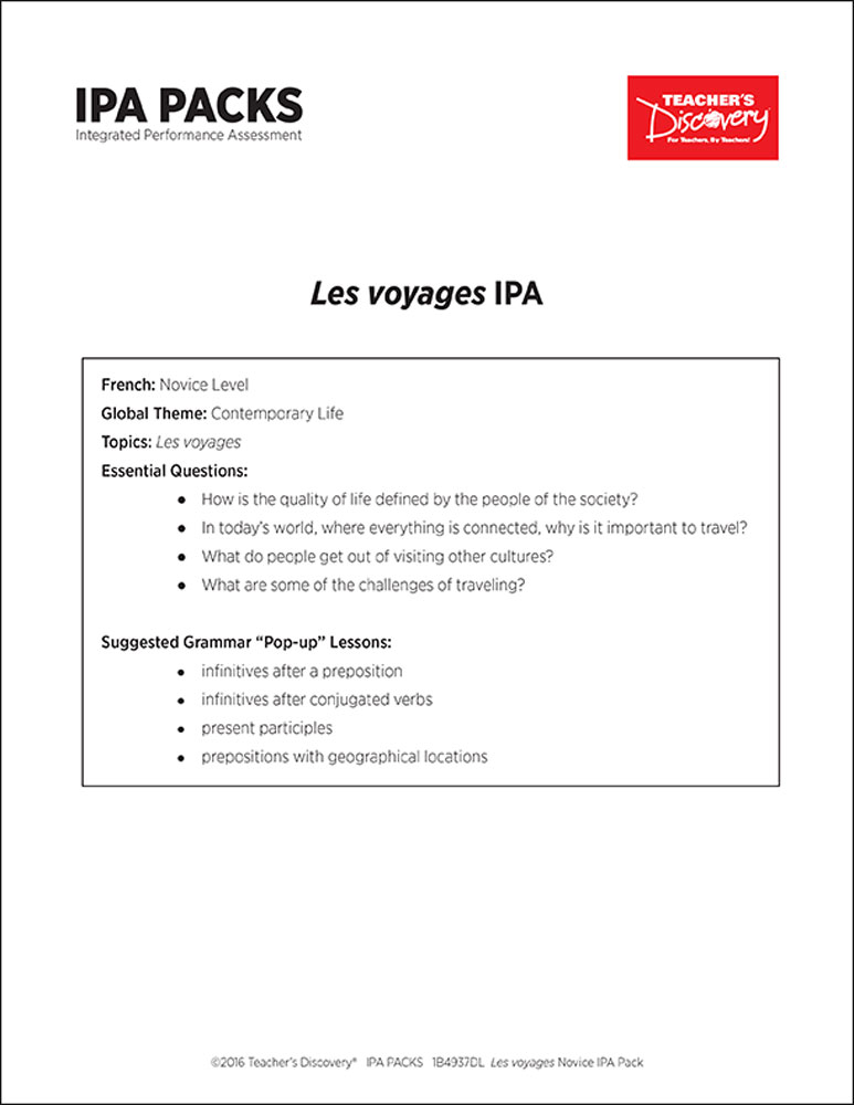 Les Voyages Novice Mid French Ipa Pack Digital Resource Download