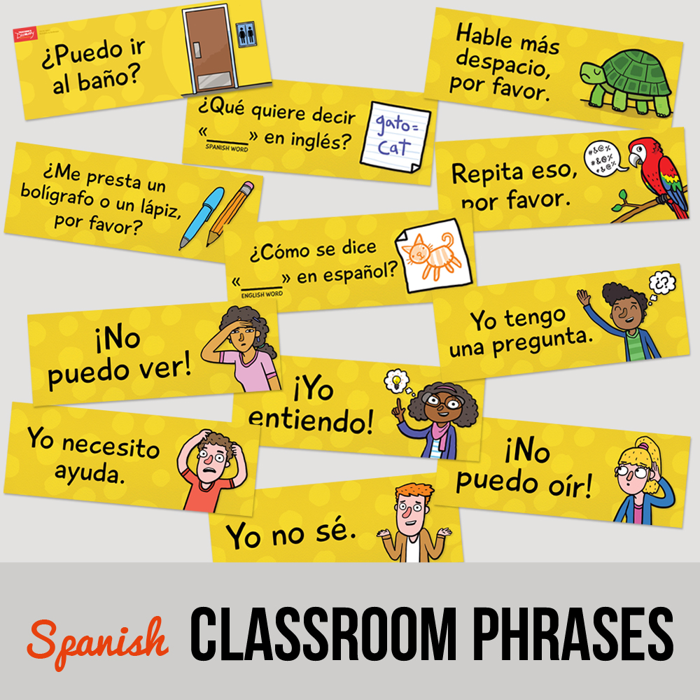 Classroom Phrases Spanish Signs - Set of 12