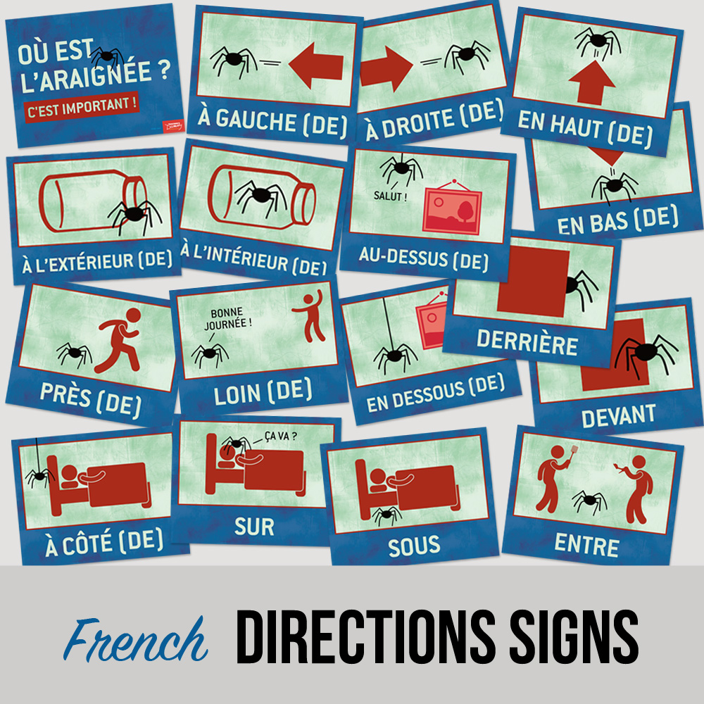 Where is the Spider? French Directions Signs - Set of 17