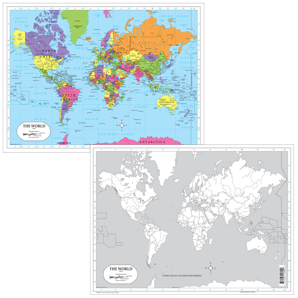Dry-Erase World Desk Map 