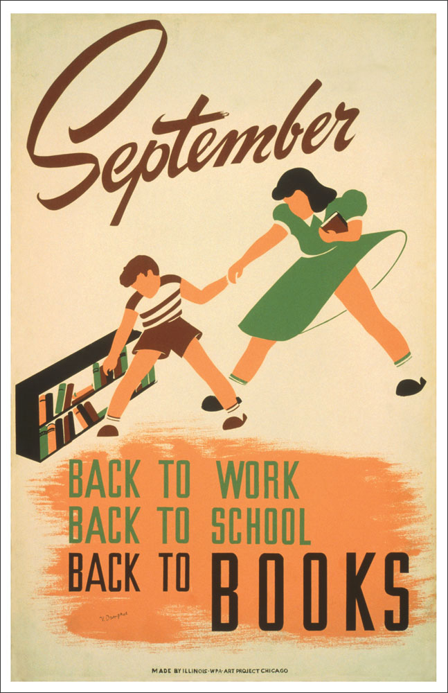 WPA Reading Poster: September Back to School and Books