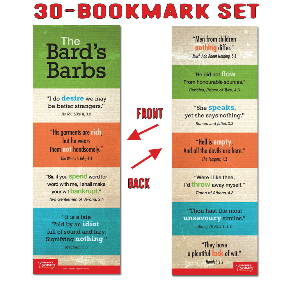 The Bard's Barbs Bookmarks - Set of 30