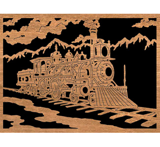 Mountain Train Scrolled Art Design Pattern