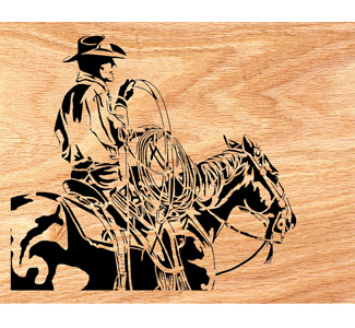 Product Image of Cowboy on Horseback Scrolled Portrait Art Pattern
