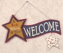 Red, White & Blue Welcome Sign Wood Pattern