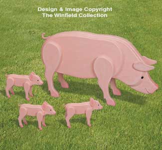 3D Life-Size Pig Family Wood Pattern