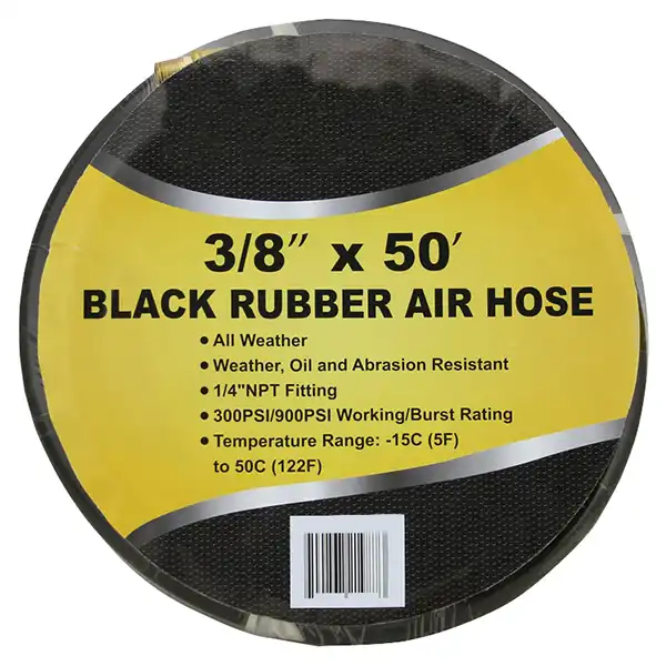 50 Ft. 3/8 Air Hose Black Rubber 300 psi Working Pressure 900 Burst