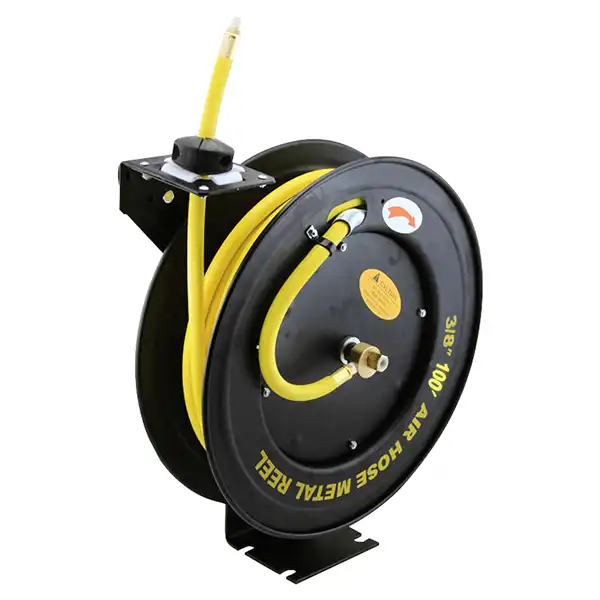 Retractable Rubber Air Hose Reel 100 Ft. 38 Automatic Rew
