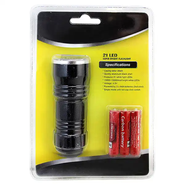 Pocket Flashlight Mini LED Aluminum Light 21 LEDs Black