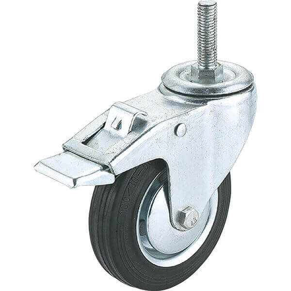 Steelex 4 Caster Black Rubber Locking Swivel Wheel Stud
