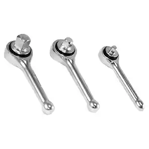Ratcheting Wrench Set Stubby Handle 3 pc Mini Ratchets 1/4, 3/8, 1/2