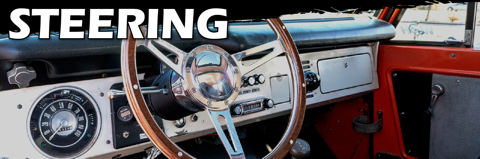 1967-1974 Bronco steering wheel BLUE OVAL 15" CLASSIC WALNUT