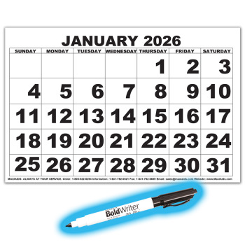 2026 Low Vision Print Calendar with BoldWriter Pen