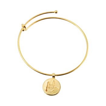ILY Round Charm Bangle- Gold