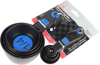 Black and Blue Measuring Cups and Spoons
