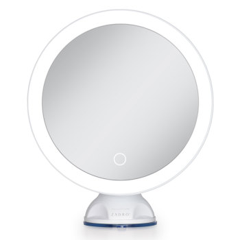 Wall Mounted LED Lighted 10X Power Suction Mirror - White