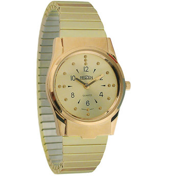 REIZEN Mens Braille Watch -Gold-Tone, Exp. Band