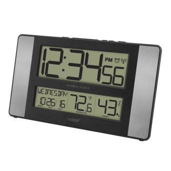 Atomic Digital Wall Clock with Indoor Temp and Humidity for Low Vision