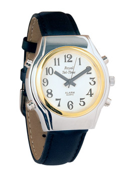 Mens Chrome Royal BiColor Talking Watch with Leather Band Mens Chrome Royal BiColor Talking Watch with Leather Band